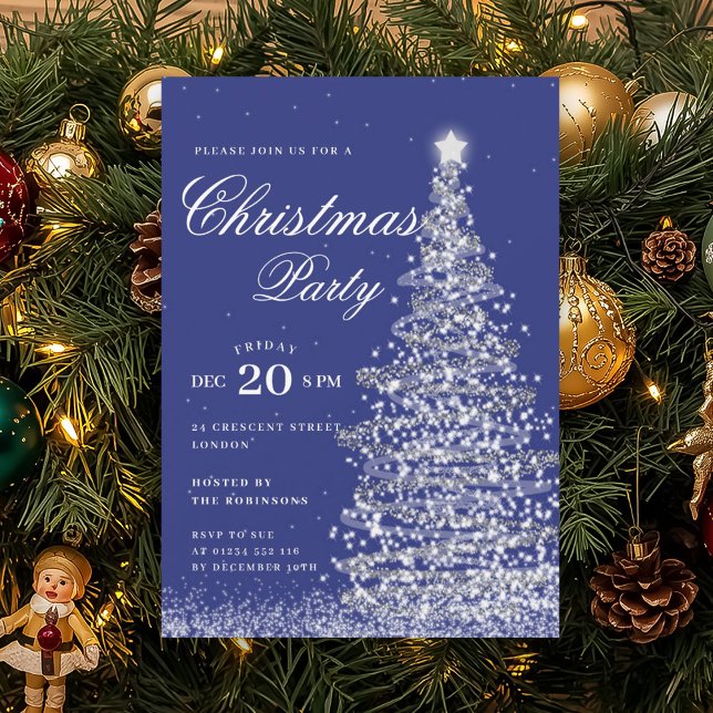 Silver Navy Winter Christmas Tree Holiday Party  Einladung (Silver Navy Winter Christmas Tree Holiday Party Invitation)