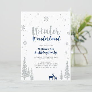Silver & Navy Winter Wonderland Boy Geburtstag Einladung