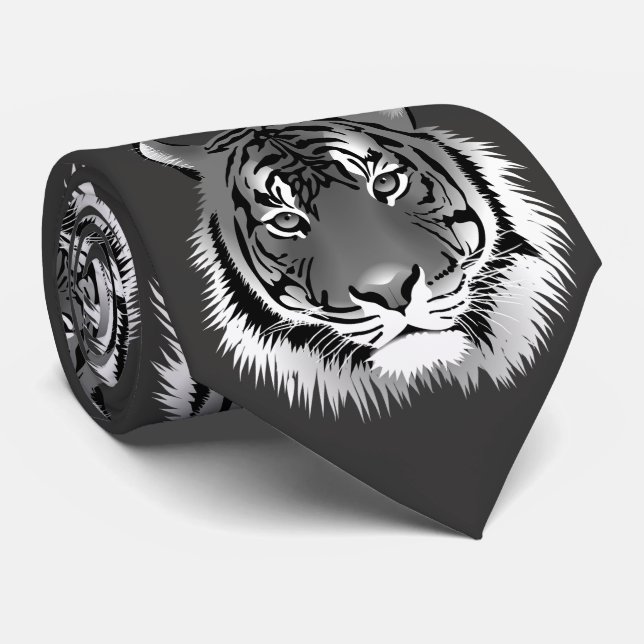 Silver Neck Tie mit schwarzweißem Tiger Krawatte (Gerollt)