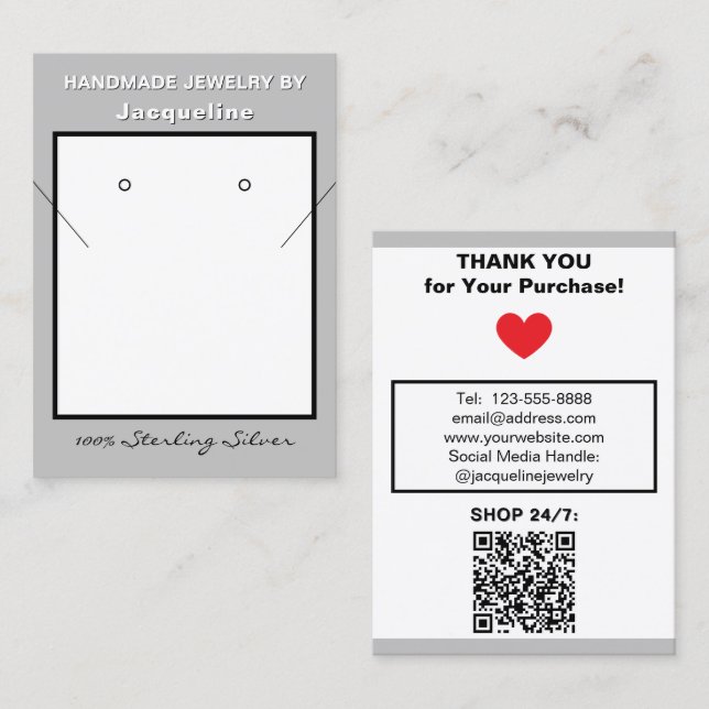 Silver Necklace Earrings Website QR Code Visitenkarte (Vorne/Hinten)