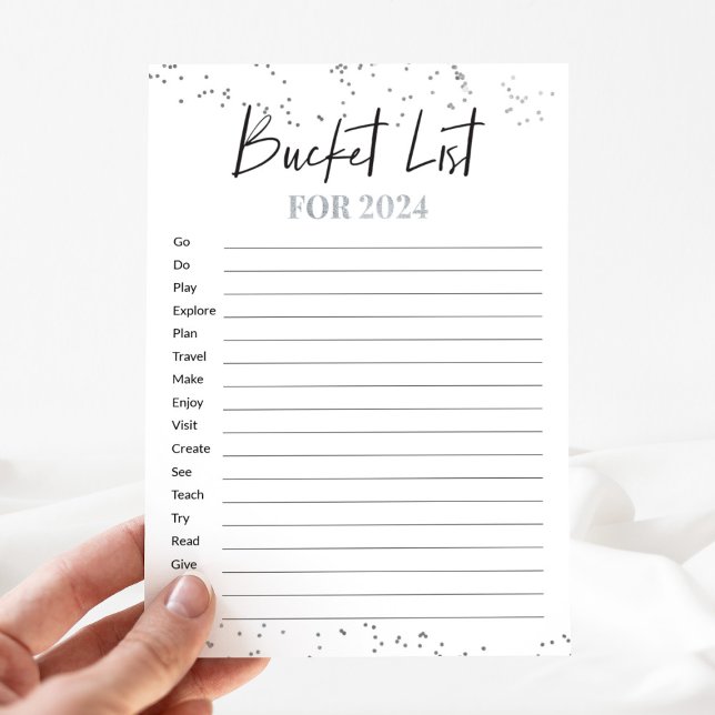Silver New Year Bucket List Cards für 2024 (Von Creator hochgeladen)
