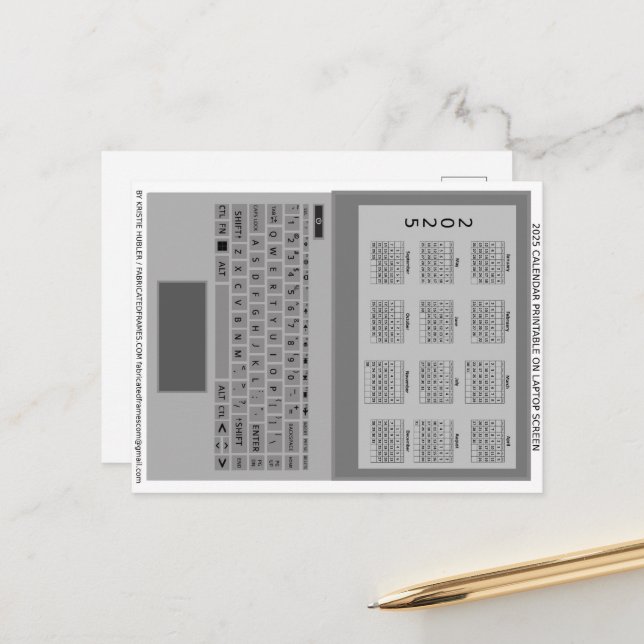 Silver Notebook-Tastatur 2025 Kalender auf Bildsch Postkarte (Vorderseite/Rückseite Beispiel)