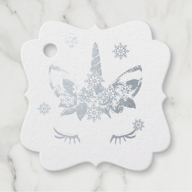 Silver oder Gold Foil Einhorn Lashes und Schneeflo Geschenkanhänger (Vorderseite)