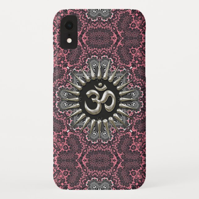 Silver Om Vintag Pink Damask iPhone 3 Abdeckung Case-Mate iPhone Hülle (Rückseite)