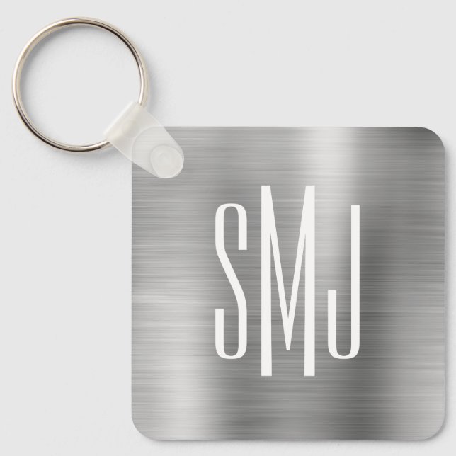 Silver Ombre Foil Three Letter Monogram Schlüsselanhänger (Vorderseite)