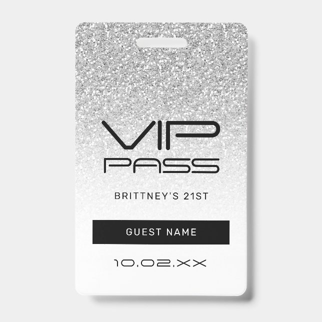 Silver Ombre Glitzer Glam VIP Pass 21. Einladung Ausweis (Vorderseite)
