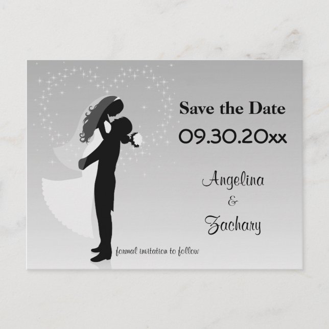 Silver Ombre Save the Date Wedding Post Card Ankündigungspostkarte (Vorderseite)