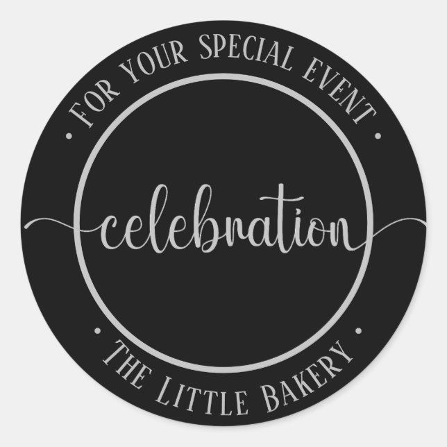 Silver on Black Celebration Ihr besonderes Ereigni Runder Aufkleber (Vorderseite)