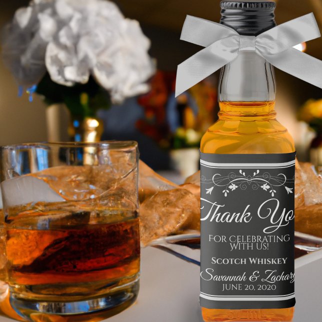 Silver on Black Wedding Mini Flasche Vielen Dank Alkoholflaschenetikett (Von Creator hochgeladen)
