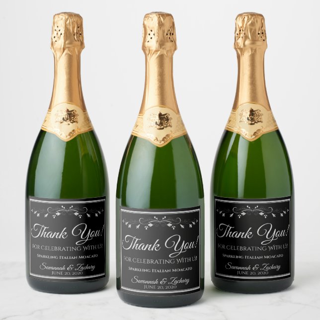 Silver on Black Wedding Sparkling Wine Flasche als (Flaschen)