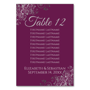 Silver on Cassis Elegante Seating Chart Tischnummer
