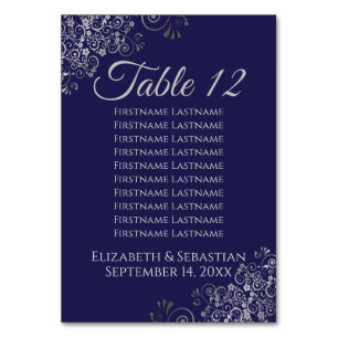 Silver on Navy Blue Elegante Wedding Seating Chart Tischnummer