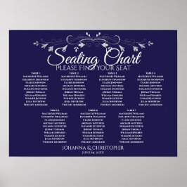 Silver on Navy Chic 7 Table Wedding Chart Poster