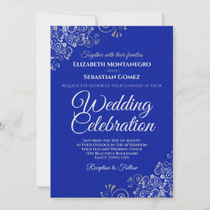Silver on Royal Blue Simple Elegante Wedding Einladung