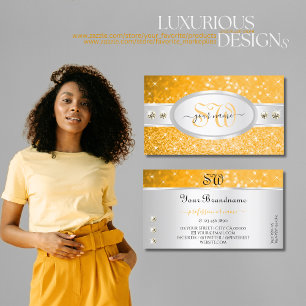 Silver Orange Glitzer Sparkle Diamonds Initialen Visitenkarte