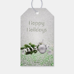 Silver Ornament White Ribbon Weihnachten Geschenkanhänger