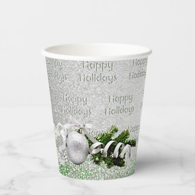 Silver Ornament White Ribbon Weihnachtszeitung Cup Pappbecher (Vorderseite)