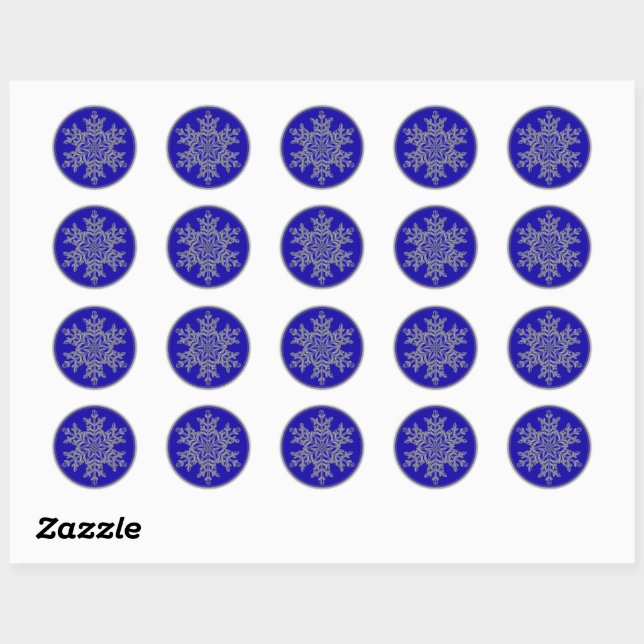 Silver Overlay Snowflake auf Cobalt Blue Runder Aufkleber (Blatt)