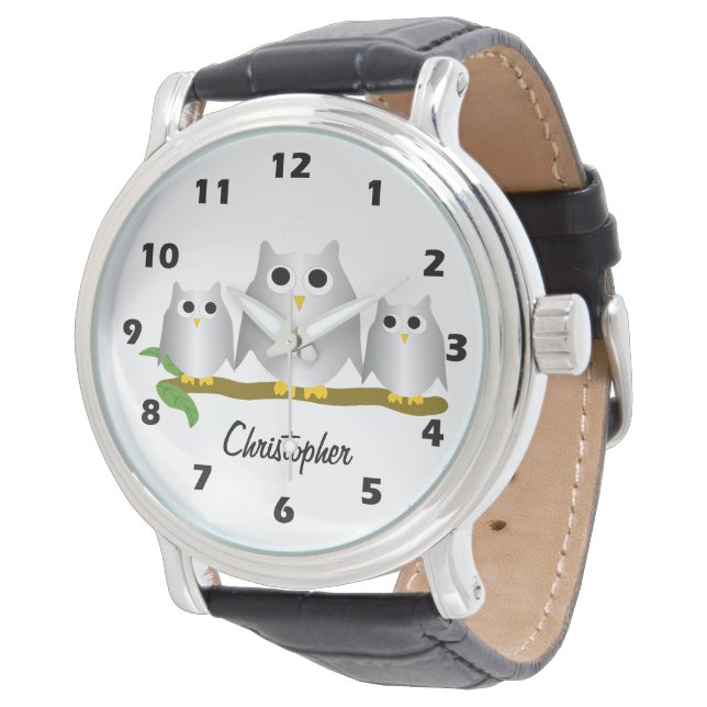 Silver Owls Design Personalised Armbanduhr (Schrägansicht)