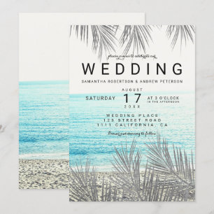 Silver Palm elegante Beach Foto Hochzeit Einladung