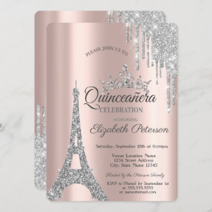 Silver Paris Eiffel Tower, Tropfens Quinceañera Einladung