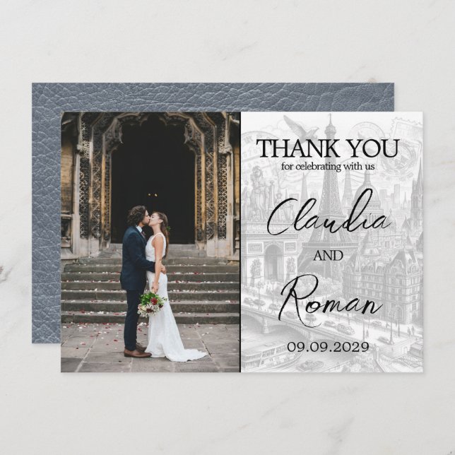 Silver Paris Passport Dankeskarte (Vorne/Hinten)