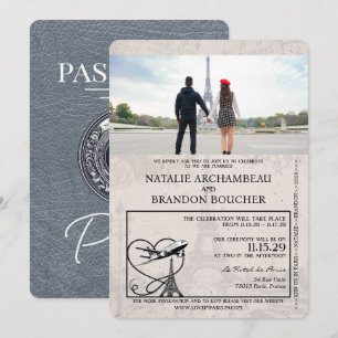 Silver Paris Passport Wedding Einladung