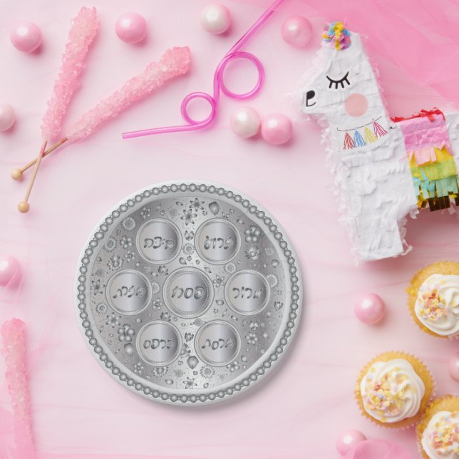 Silver Passover Seder Plate - Paper Tellers Pappteller (Party)