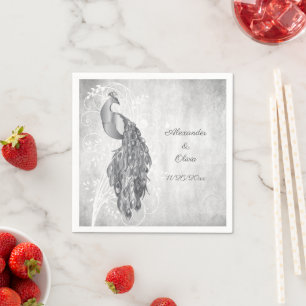 Silver Peacock Brautparty Napkins Serviette