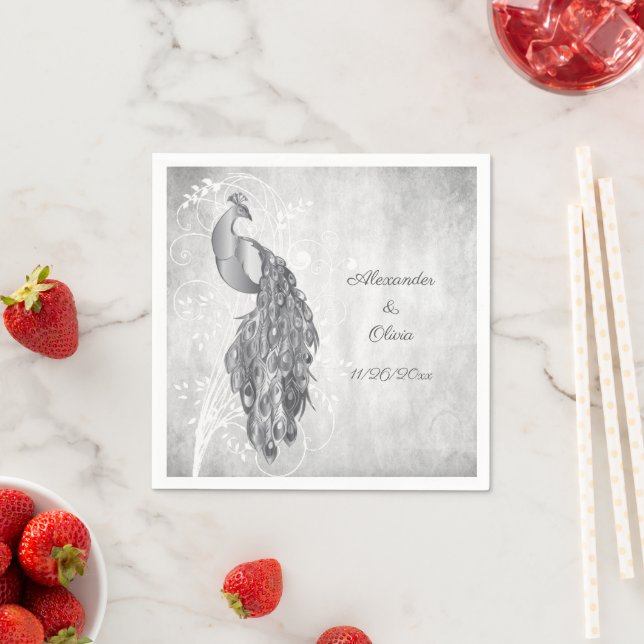 Silver Peacock Brautparty Napkins Serviette (Beispiel)
