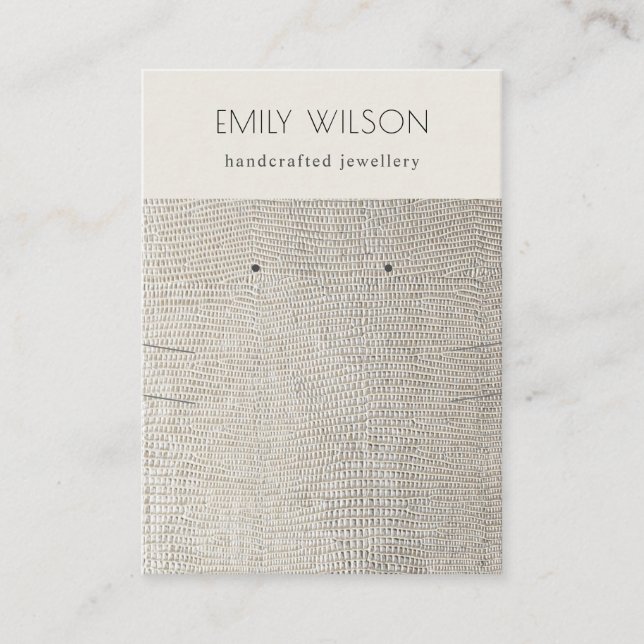 Silver Pearl Leather Texture Earring Necklace Visitenkarte (Vorderseite)