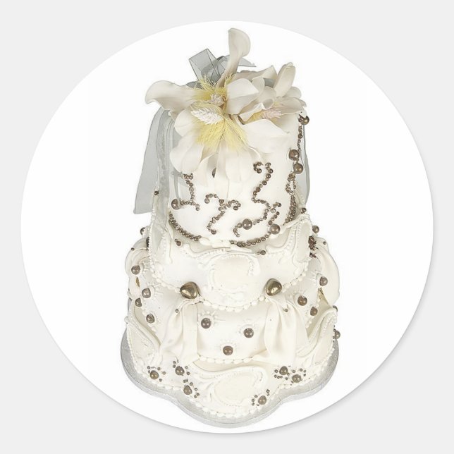 Silver Pearl Wedding Cake Runder Aufkleber (Vorderseite)