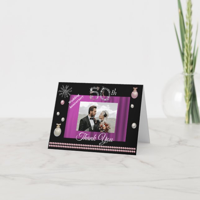 Silver Pearls 50. Hochzeit Jahrestag Weihnachten V Dankeskarte (Vorderseite)