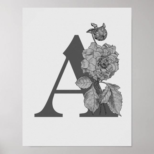 Silver Peony Elegant Monogram Initial A Poster (Vorne)