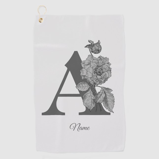 Silver Peony Elegant Monogram Initial A Your Name Golfhandtuch (Vorderseite)