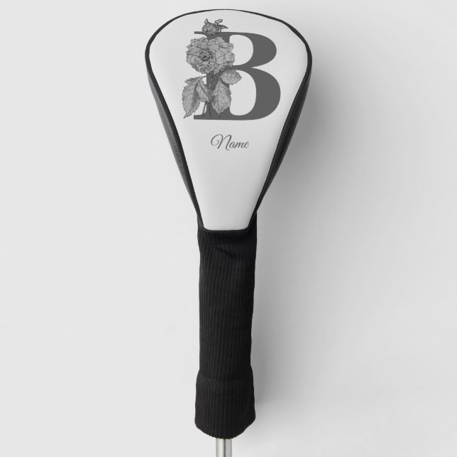 Silver Peony Elegant Monogram Initial B Ihr Name Golf Headcover (Vorderseite)