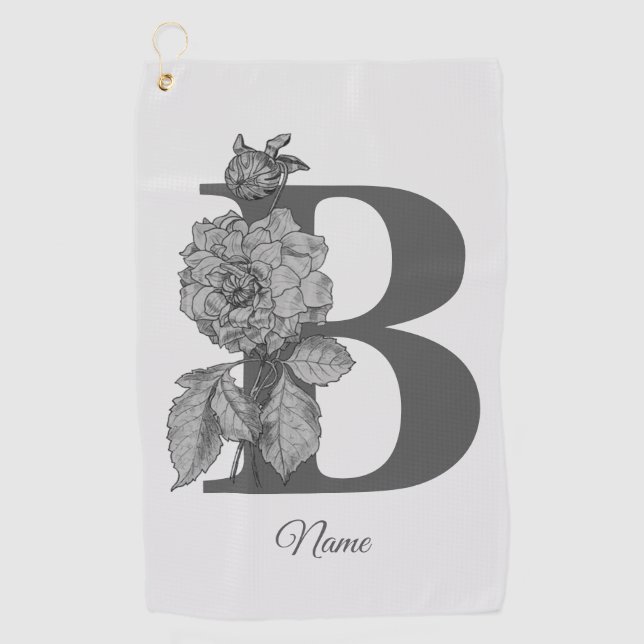 Silver Peony Elegant Monogram Initial B Ihr Name Golfhandtuch (Vorderseite)