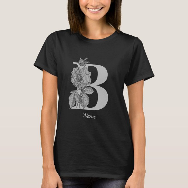 Silver Peony Elegant Monogram Initial B Name   T-Shirt (Vorderseite)