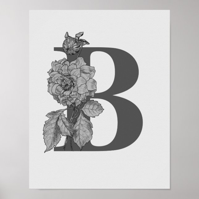 Silver Peony Elegant Monogram Initial B Poster (Vorne)
