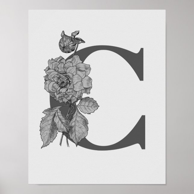 Silver Peony Elegant Monogram Initial C Poster (Vorne)