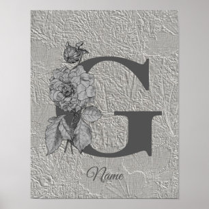 Silver Peony Elegant Monogram Initial G Your Name Poster
