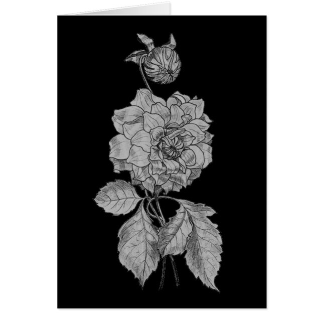Silver Peony on Black Floral Art Card (Vorne)