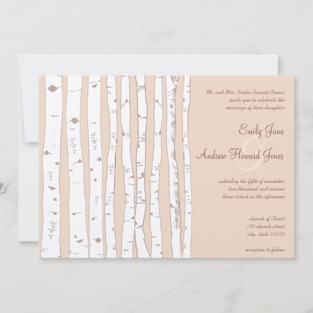 Silver Peony Russet Lite Birch Tree Wedding Einladung (Vorderseite)