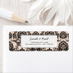 Silver Peony Vintag Black Damask Rücksendeadresse