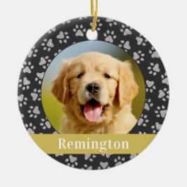 Silver Pet Paw Prints Gold Custom Dog Name Foto Keramikornament