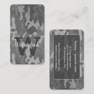 Silver & Pewter Camouflage Glitzer Mit Monogramm Visitenkarte