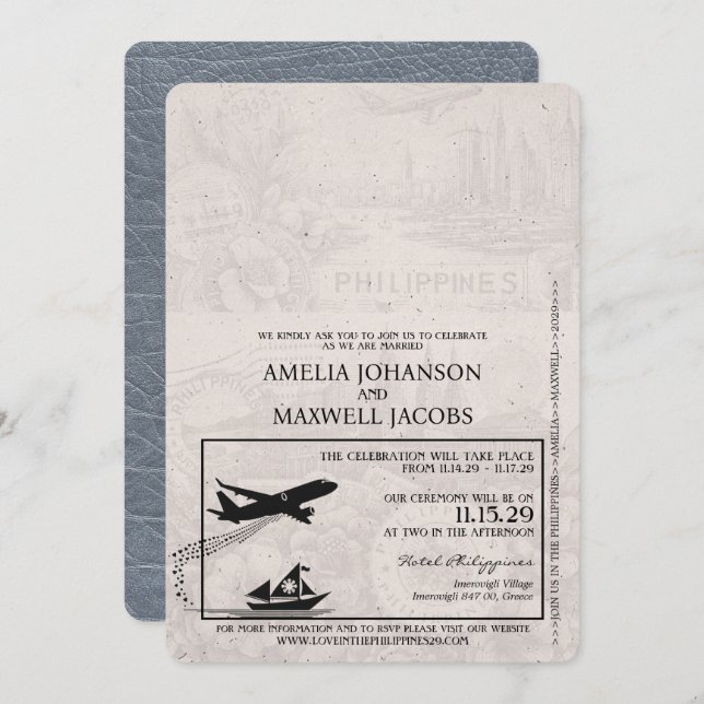 Silver Philippines Pass Einladung zur Hochzeit (Vorne/Hinten)