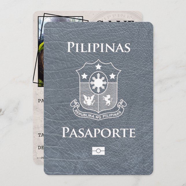 Silver Philippines Passport Save the Date (Vorne/Hinten)
