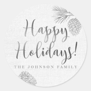 Silver Pine Cone, Urlaub Runder Aufkleber
