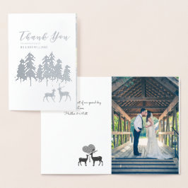 Silver Pine Deer Winter Wedding Foto Vielen Dank Folienkarte